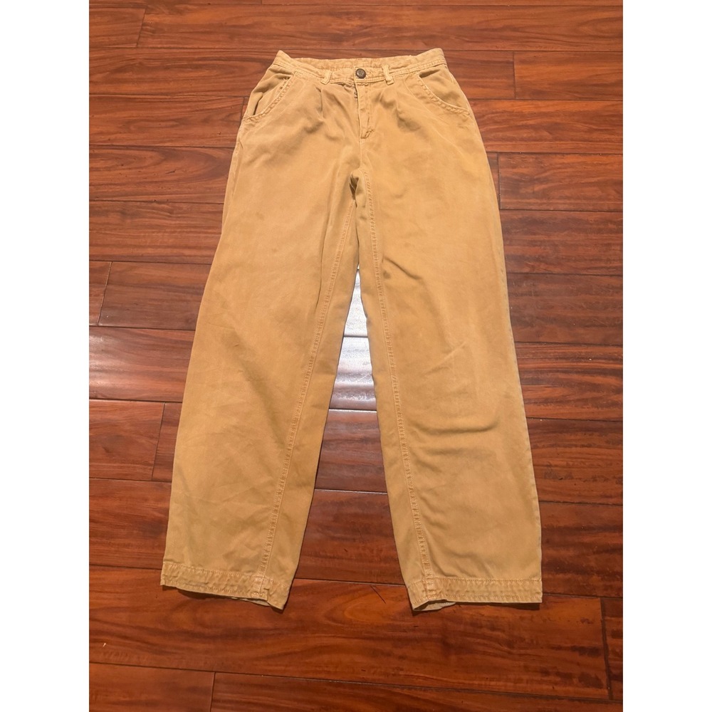 Free People Pleated Wide Leg Trousers Mustard Tan High Rise Cotton Pants 27